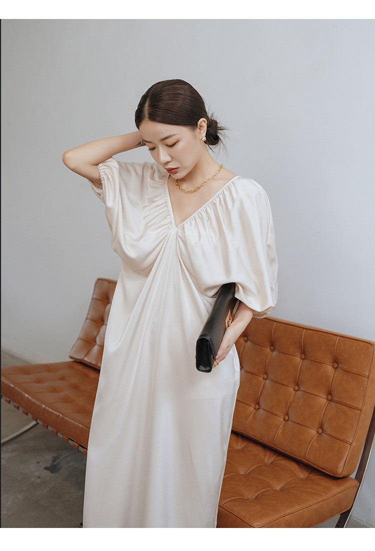 Five Point Sleeve Loose Women'S Beachwear Dresses Backless Stitching French Style Dress