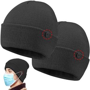 China Custom Button 58cm Knit Beanie Hats Easy To Wear Masks wholesale