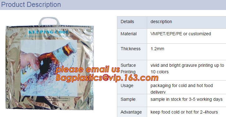 Custom Packing Aluminum Foil Zip-Lock Grocery Handle Thermal Insulation Cooler Bag For Outdoors,Promotional Insulated La