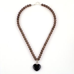 China 8mm Bead Black Obsidian Smoky Quartz Crystal Stone Necklace wholesale
