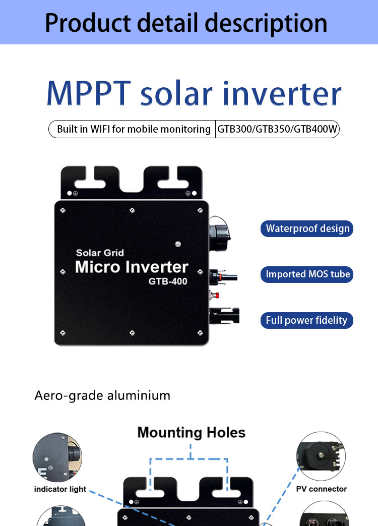 300W Micro Inverters With Monitoring Micro Grid Tie Solar Inverter With 100% Safety Solar Micro Inverters