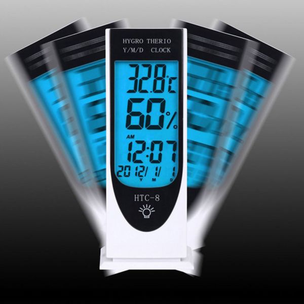 Digital Temperature Humidity Meter Weather Indoor Outdoor Tester Alarm Clock HTC-8
