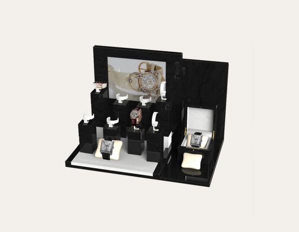 Quality Elegant Watch Display  with Pillows Glossy Black MDF for Showcase 480*320*320mm for sale