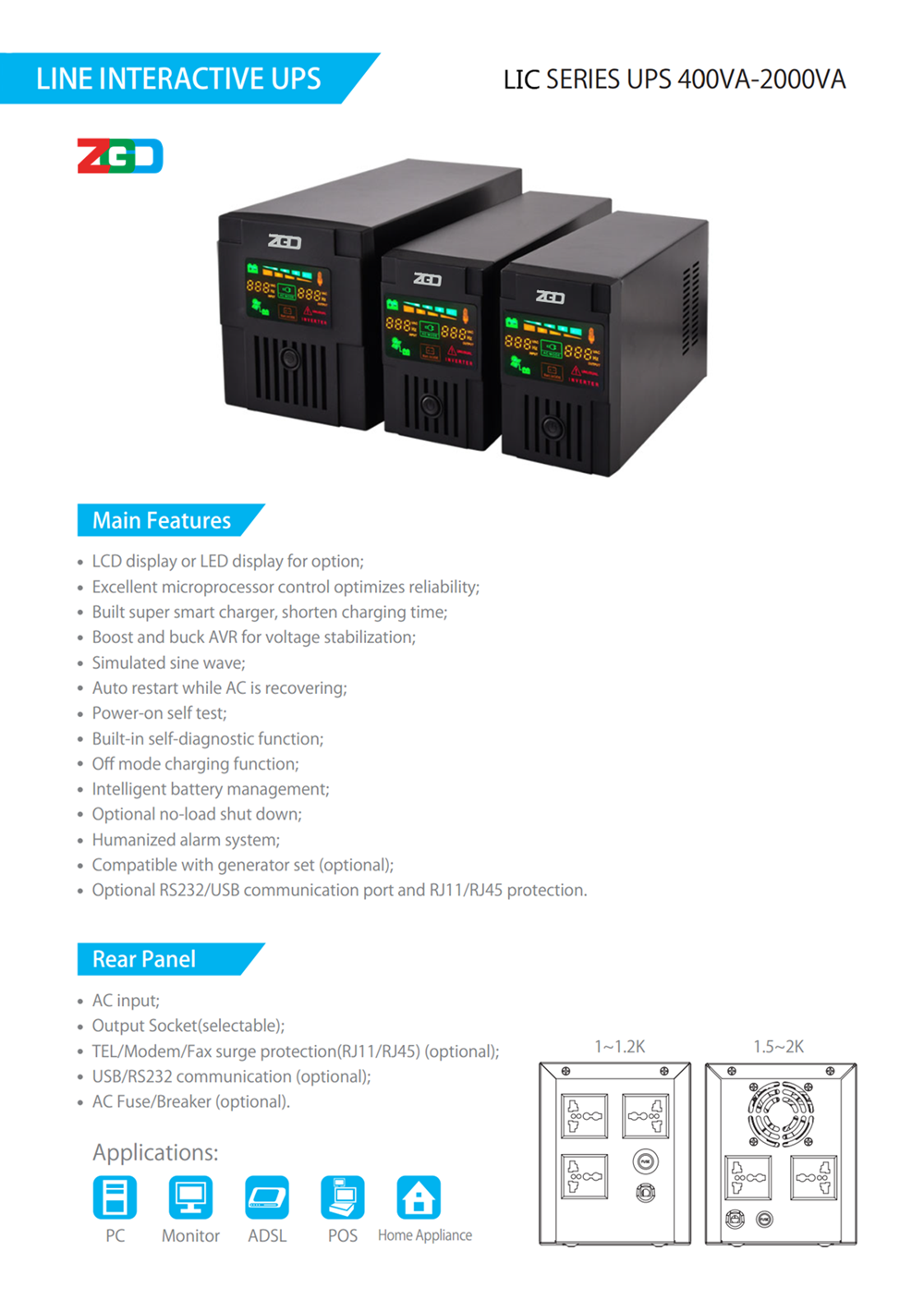 450VA-2000VA Line Interactive Offline Uninterruptible Power Supply Home Router UPS