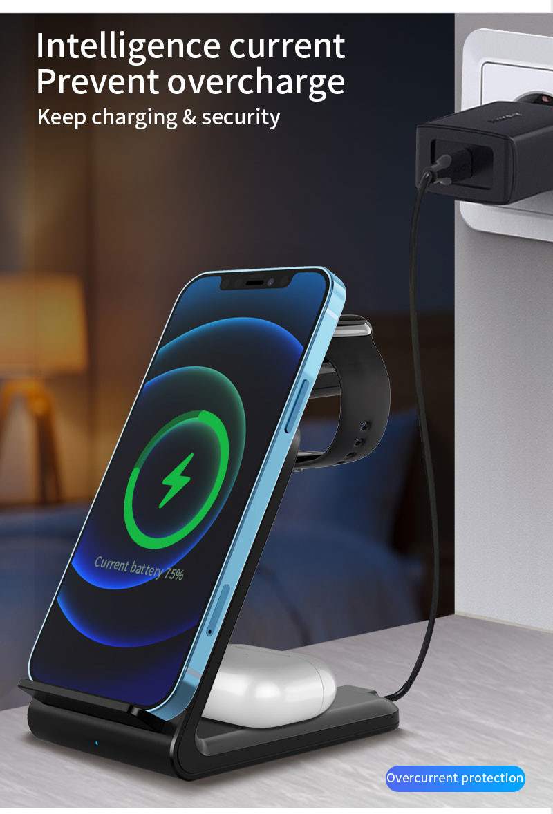 Foldable 15W Fast Wireless Charging Stand For Apple Watch Airpods