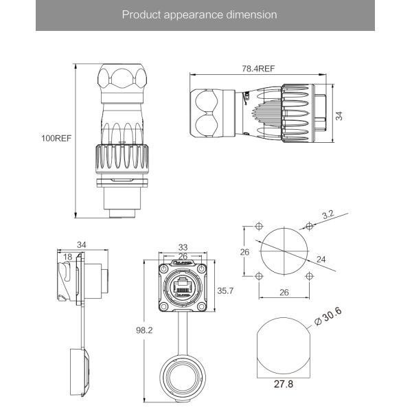 Cnlinko M24 Signal Connector Panel Mount Waterproof IP68 Ethernet Pins Female Waterproof Rj45 Connector