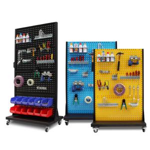 China Customized Pop Pos Display Standing Pegboard Metal Display Stands With Wheels wholesale