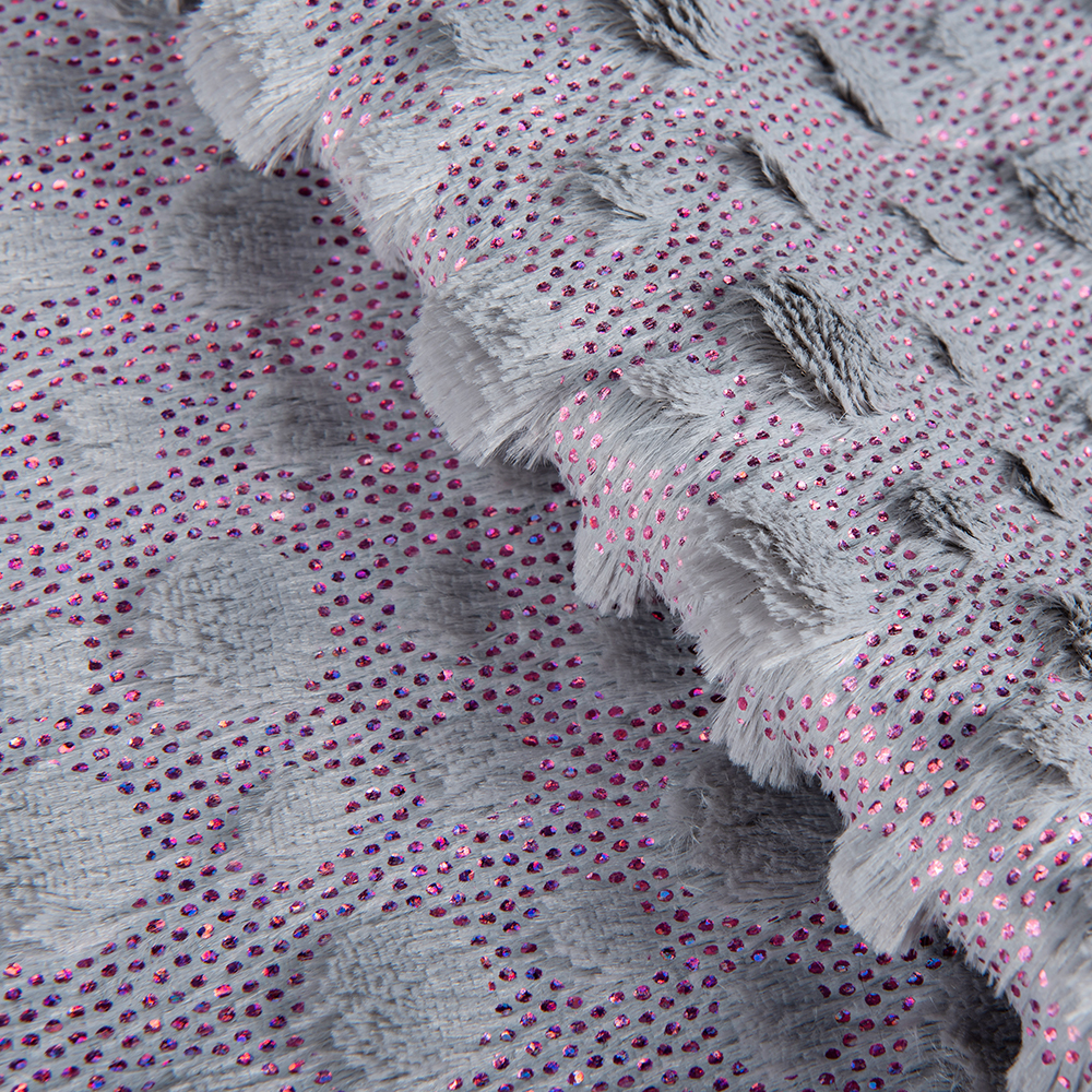 100% Polyester Plaid Style Bronzing Silver PV Plush Faux Fur Fabric for Home Textile