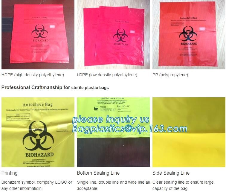 LDPE biohazard waste bin bags disposable medical autoclave bags, biohazard specimen bag plastic adhesive flat bag, bagea