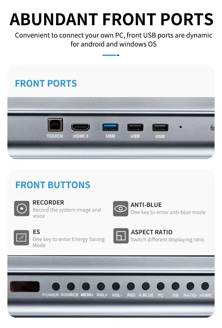 4K Interactive Whiteboard IFPD Smart Monitors Multi Touch Screen Display With Camera&mic All In One Computer For School