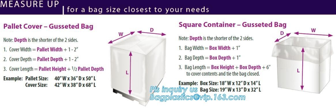 Customized Square Bottom or Side Guesst Plastic Protective Pallet Covers, 4 Mil Dust proof Clear Pallet Covers, BAGPLAST