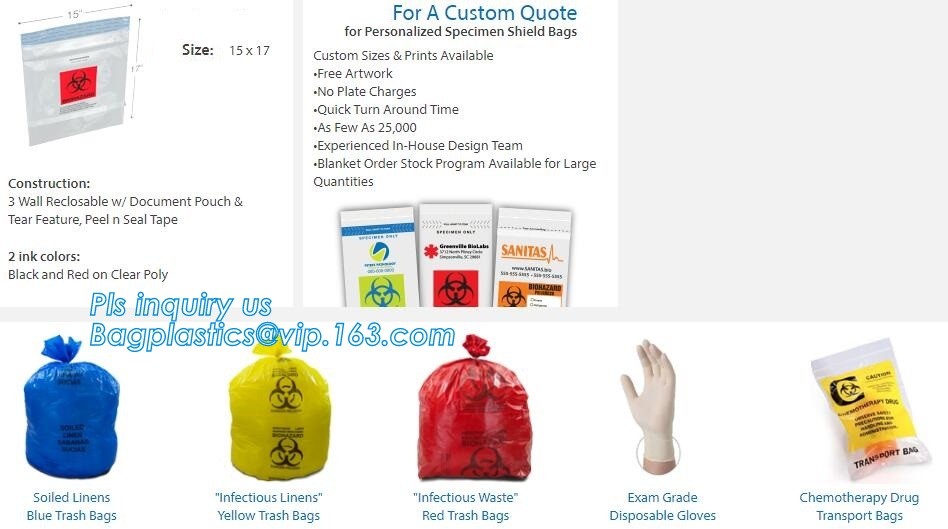 biohazard specimen Zip lockk bag with pocket, recycled custom printed ldpe 3 layers specimen bag Zip lockk bag, pac, pacrite