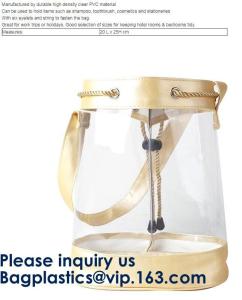 China Transparent PVC Drawstring Bag With Colorful Rope,Clear PVC drawstring bag with gold string,Pvc Strips Printing Gift Pac wholesale