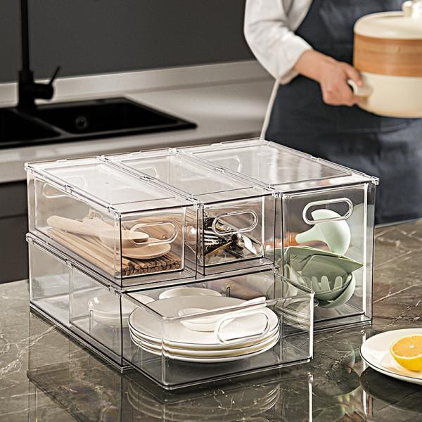 Quality Transparent Various Designs Freezer Bins Refrigerator Organizer Drawer Storage Box with Handle for sale