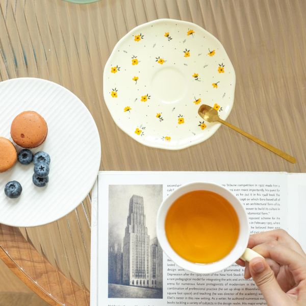 165ml European-style Flower Coffee Mug With Spoon And Plate