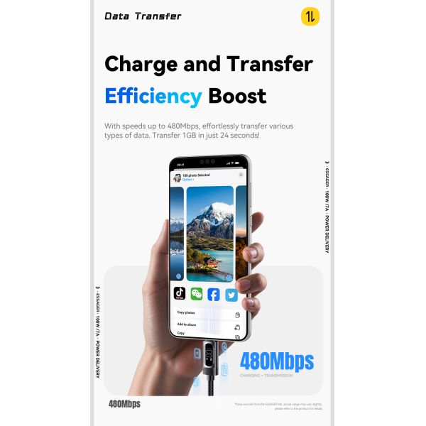 ESSAGER ES-X64 Series 7A LED Display USB Charing Data Cable USB to Type C