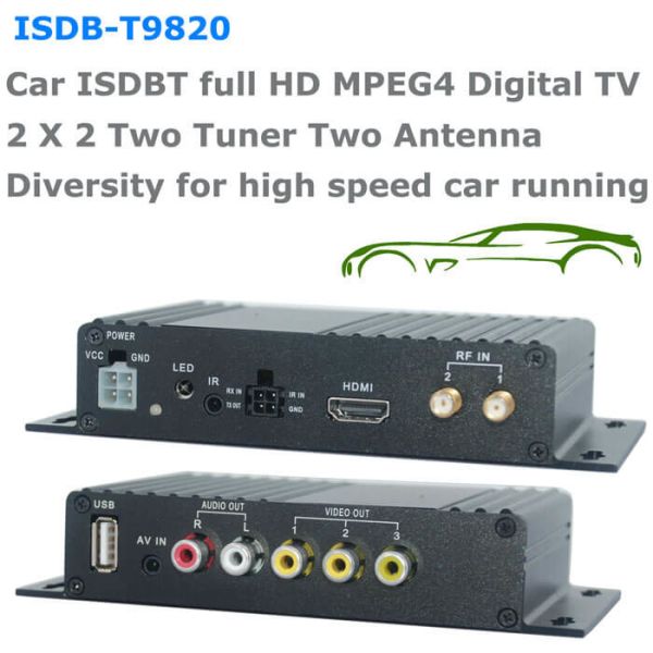 ISDB-T9820 Car ISDB-T Two tuner Two Antenna HD MPEG4 TV receiver for Brazil Peru Chile Costa Rica