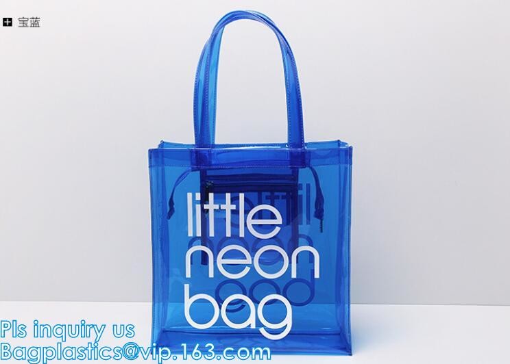handle colorfull bag pvc zipper bag, Custom PVC Loop Handle Image Printed Plastic Shopping Bag, PVC handle plastic bags