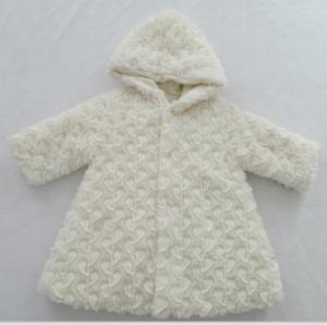 White Baby Girl Coral Fleece Jacket With Lining Plush Brushed Pattern