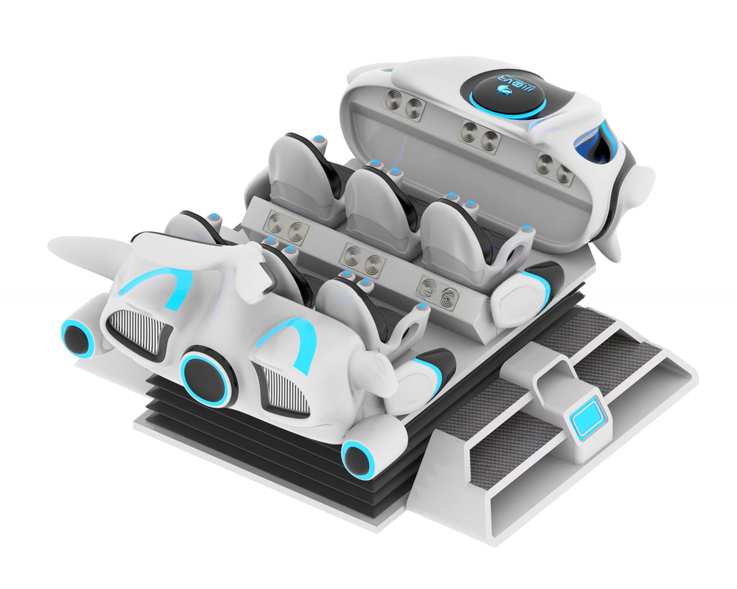 Close-up view of VR cinema seats