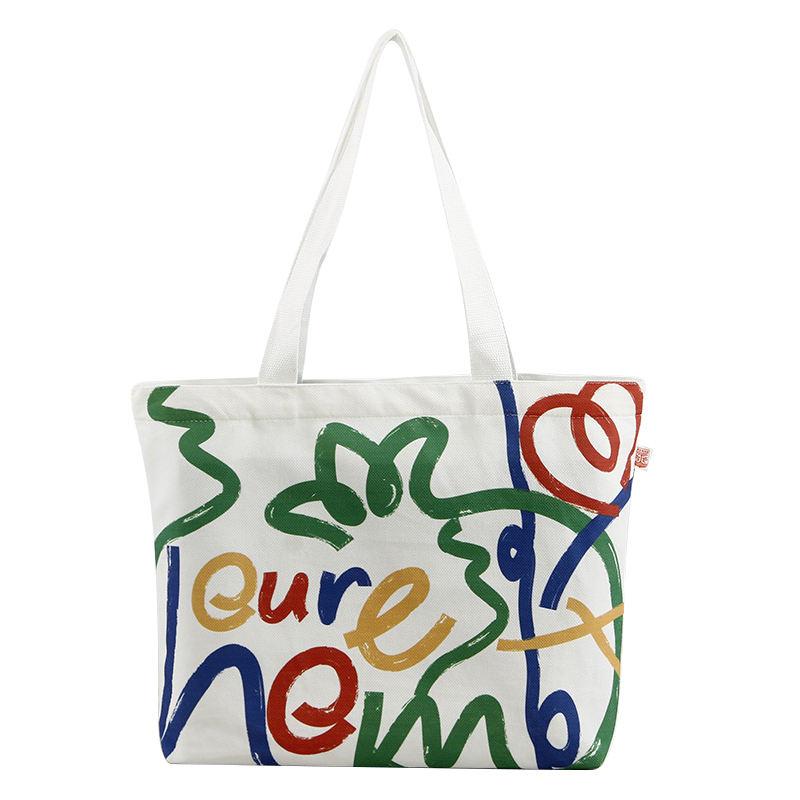 Large Capacity Customized Color Canvas Shopping Bag with Smiley Face Design and Logo