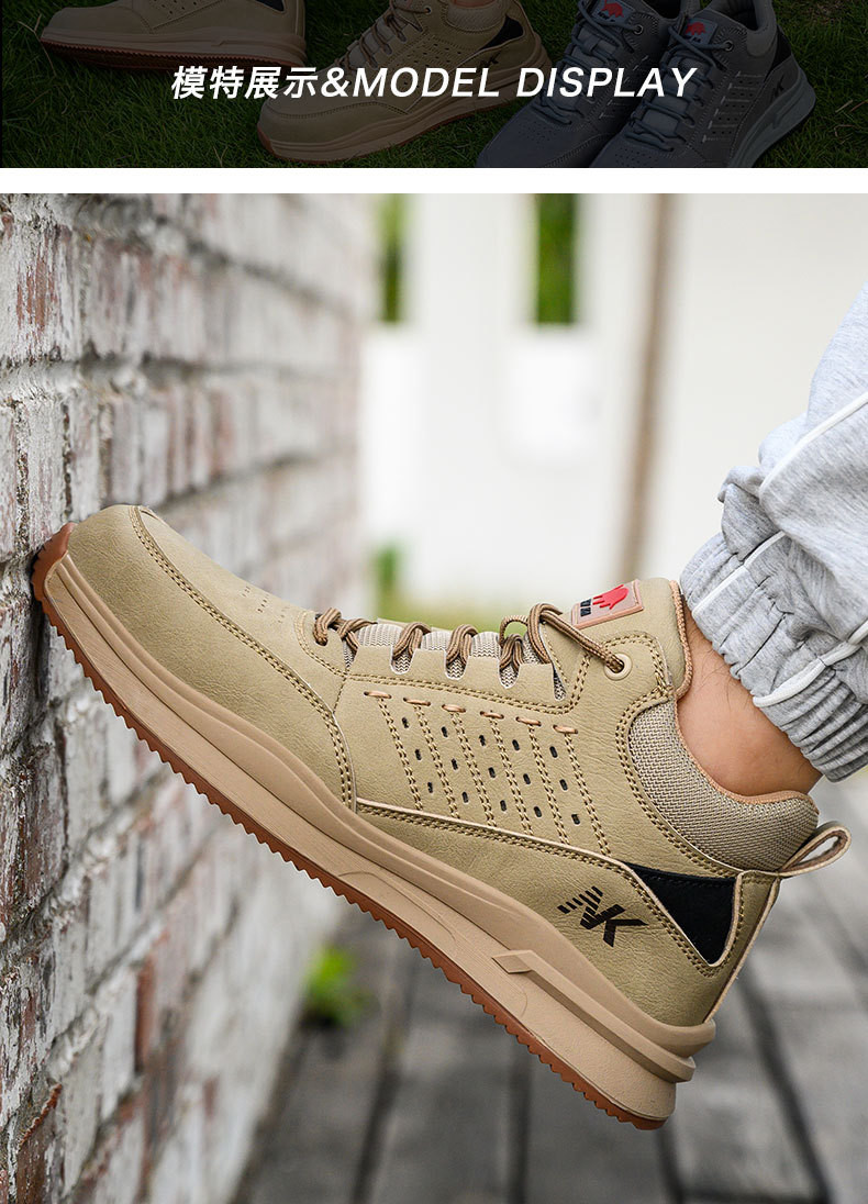 Microfiber Men'S Security Officer Work Boots Plastic Toe Kevlar Mid Sole Anti Smashing Rubber Work Boots