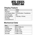 128X32 Graphic COG LCD Module ST7565R With White Side Backlight HTG12832L