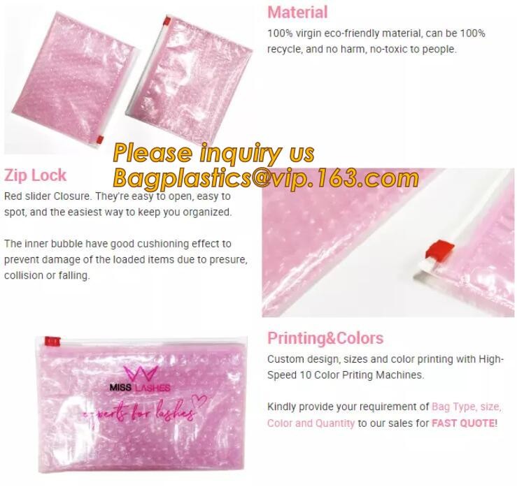 Cosmetic Slider Zip lockk Bubble Bags Bubble Slide Pouch,Zip lockk esd bubble bag bubble packaging wrap cosmetic pouch slide