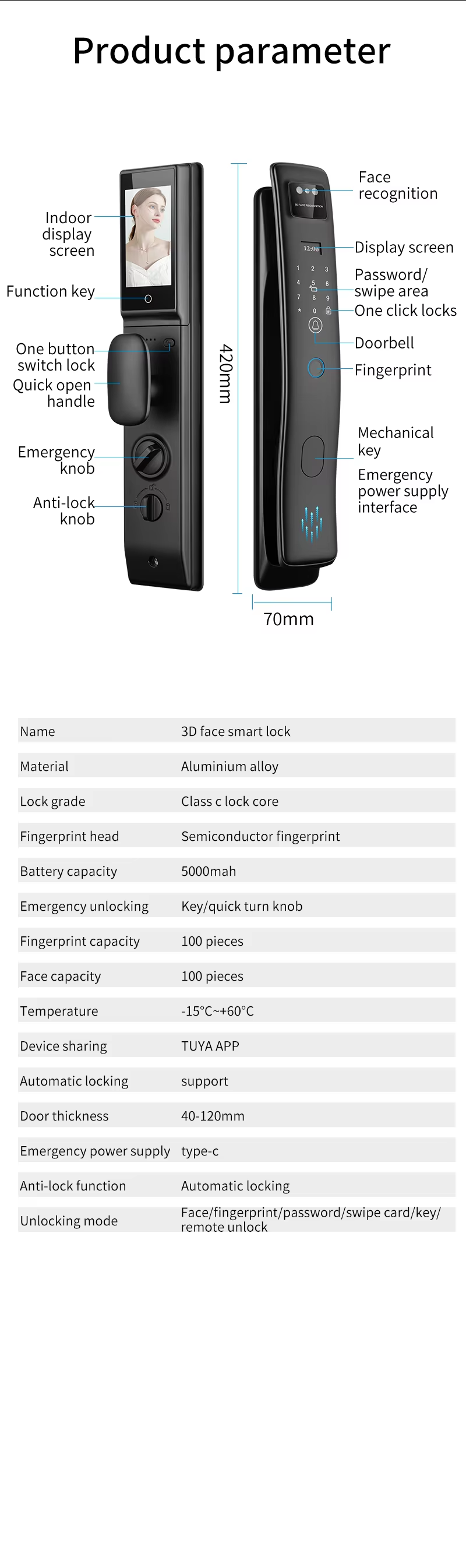 Smart Home S958Max Fingerprint Card Code Key Video Intercom Face ID Recognition Tuya Door Lock