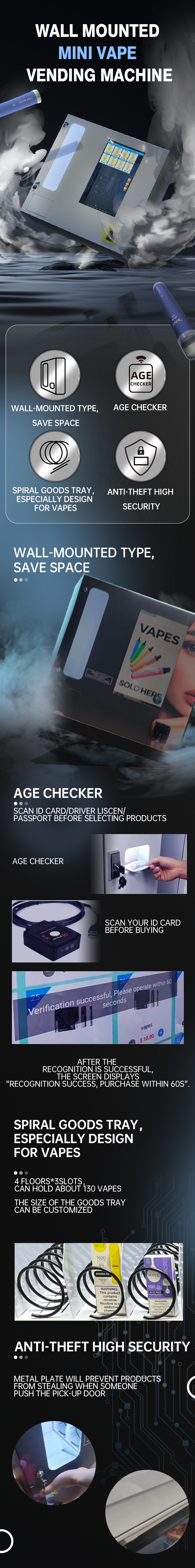 Wall-mounted Mini Smart  Vending Machine for  Tobaco With Age Recognition System