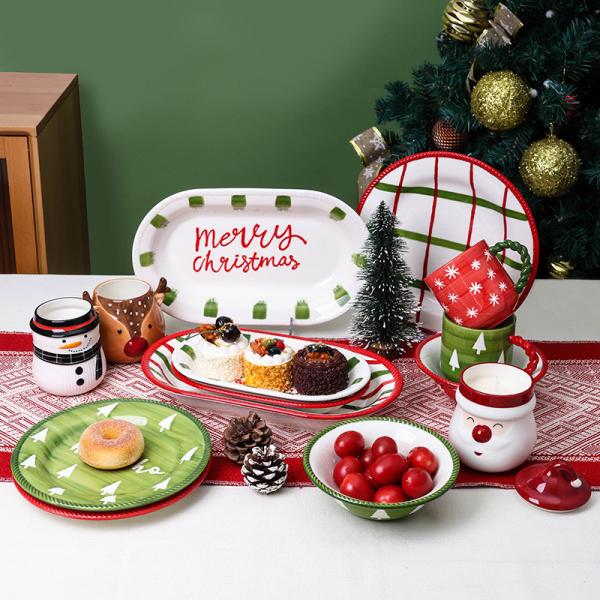 Quality Custom Logo Print Ceramic Porcelain Christmas Dinner Plate Party Tableware Set Gift for sale