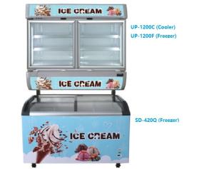 China Air Cooling 1200L Commercial Glass Door Cooler Glass Door Refrigerator Freezer Combo on sale