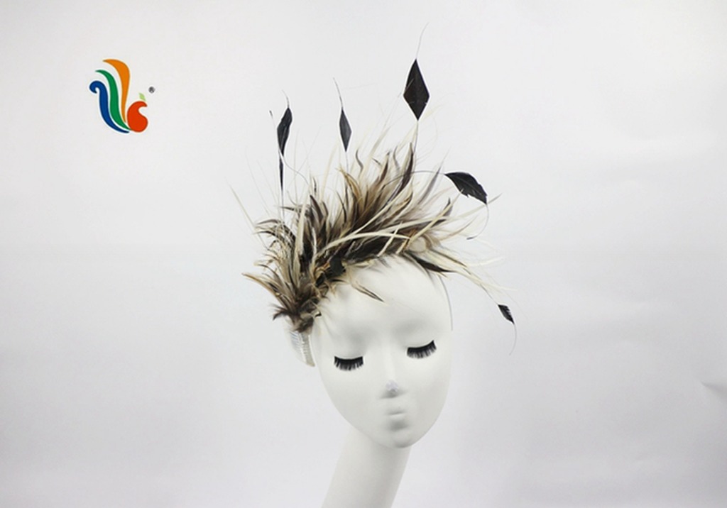 15*30 cm Goose Feather Millinery Supplies with Stripped Coque and Hackle Flower Mount