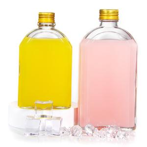 China Airtight 8 Oz Glass Juice Bottles Flat Flask For Liquor Whisky Kombucha on sale