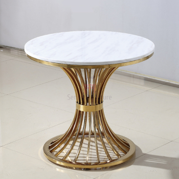 Modern Coffee Table With Stainless Steel Legs , Round Marble Top Dining Table