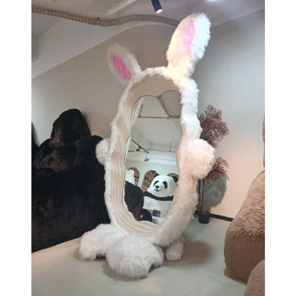 New Arrival Living Room Bedroom Decorations Full Body Aesthetic Irregular Mirror Rabbit Plush Full Body Mirror