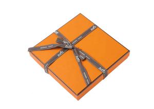 China Chocolate Custom Printed Gift Boxes High End Yellow Color With Ribbon Handle on sale