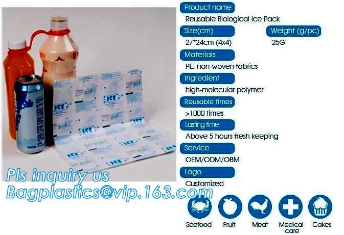 Liquid and fruit fresh keeping ice bag pack, bagged ice storage box for fresh vegetables, disposable ice cube bag for fr