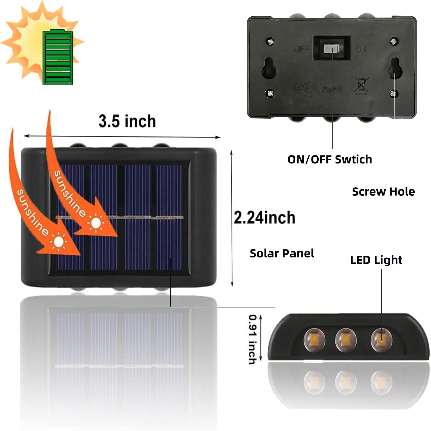 Outdoor Led Garden Street Light Solar Wall Sconce for Household Decoration Arrangement