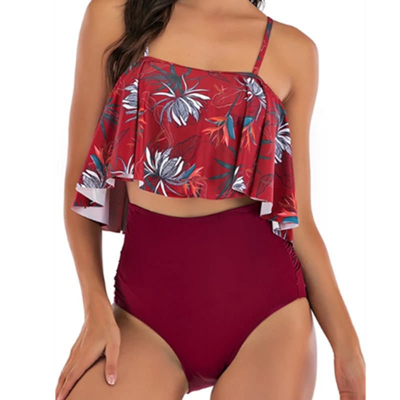Tiered Layer Tie a Knot Front Top With Low waist Bikini swimsuit high cut