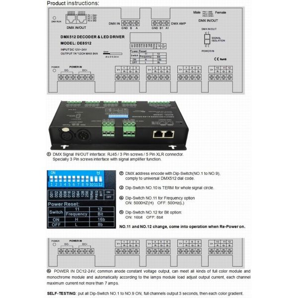 Anti - Interference LED DMX512 Decoder Humanized Terminal Design Available 16bit 12V