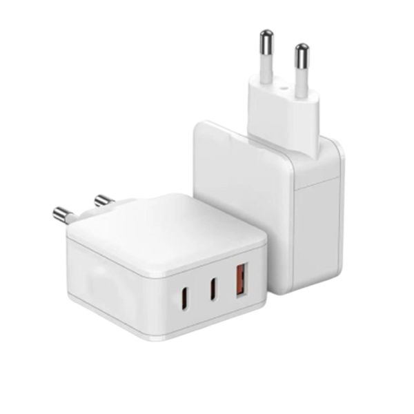 Tri-port GaN Charger With 65W Max Output PD/QC Protocols Smart Power Allocation 110-240V Black / White