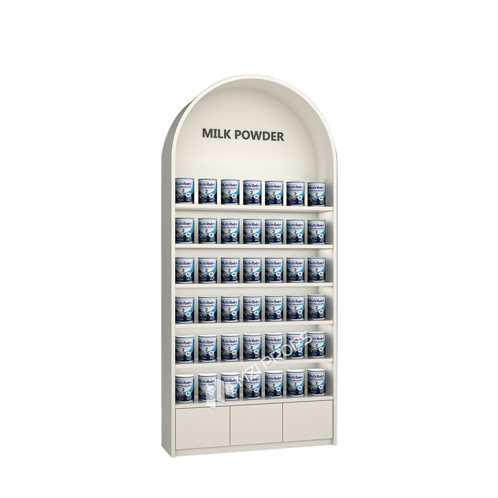 Maternity Store Display Furniture Cream Colored Wooden Cabinet with Iron Square Tube Mom & Baby Display Rack for Store