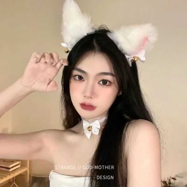 GLH058 Kitty cat ears girl headband Little wild cat headdress bell cute headband sweet cool accessories