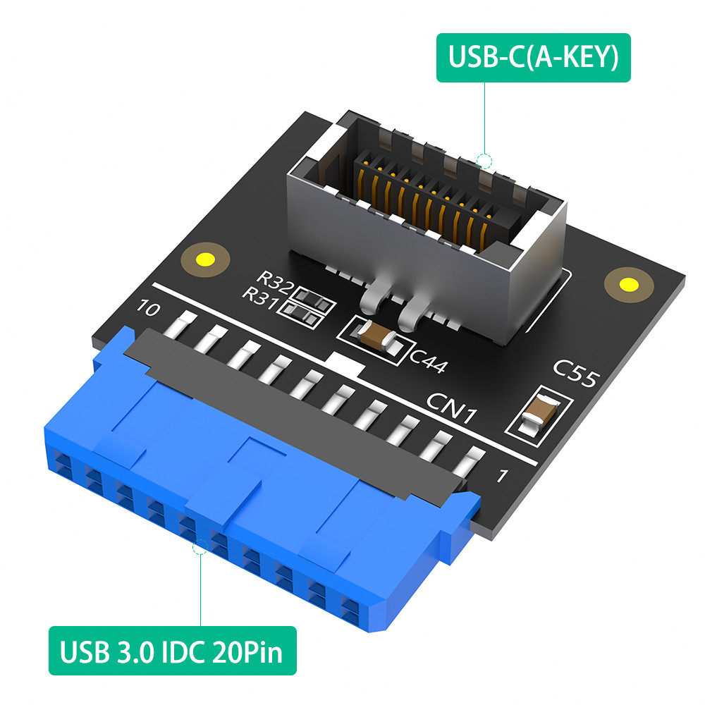 Upgrade Version Vertical USB 3.1 Front Panel Socket Key-A Type-E to USB 3.0 20Pin Header Male Extension Adapter