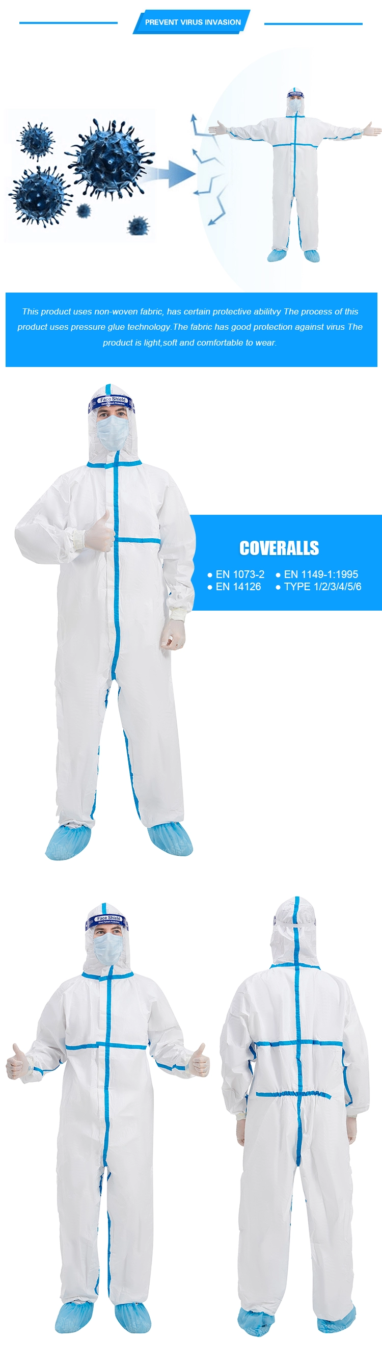 Anti Bacterial Disposable Protective Coverall With collar S-4XL