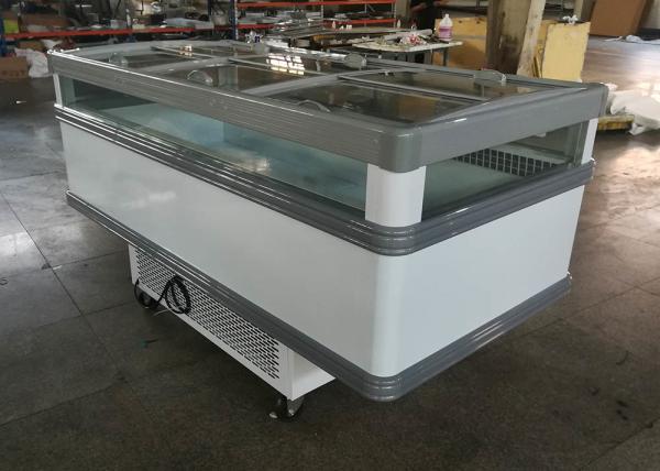 Quality Supermarket Island Dual Temp Refrigerator Freezer With Glass Sliding Lids for sale