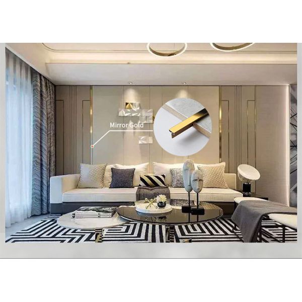 SS304 T Shaped 1mm 12mm Stainless Steel Tile Trim Mirror Rose Gold Decorative