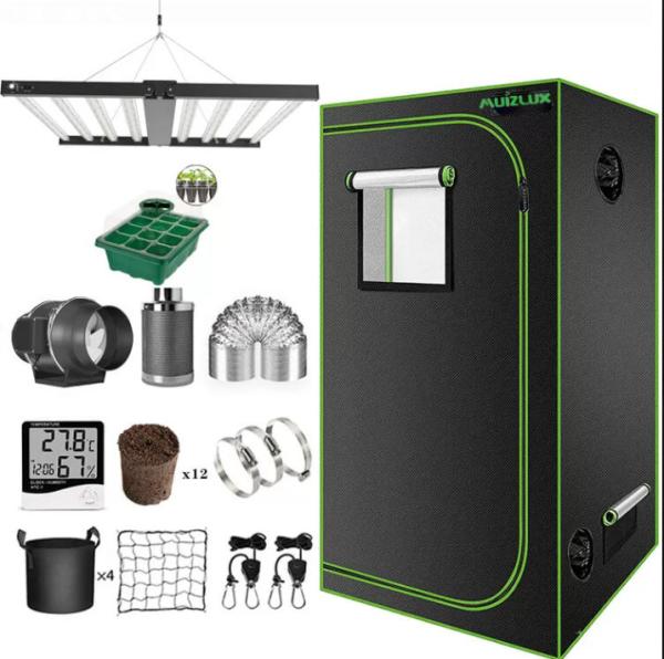 Quality 120x120x200 Grow Tent Complete Kit With 640W Grow Bars, 600D, Metal Frame, Waterproof Floor Included for sale