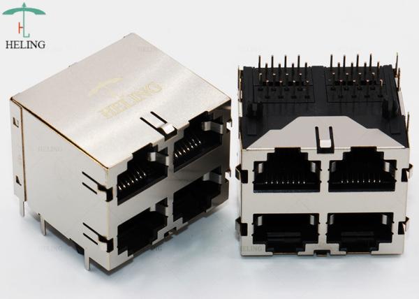 Quality 2 x 2 Ports Stacked RJ45 Connectors Shielding Through Hole Type PBT Material for sale